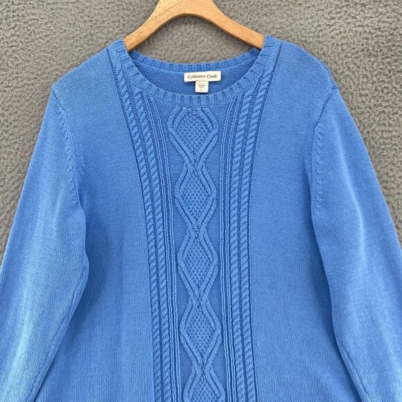 Coldwater Creek Sweater Womens Large Blue Cable Knit Stretch Pullover Everyday - Picture 2 of 10